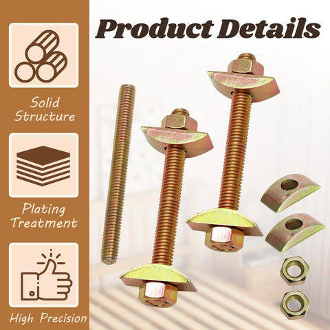 Heavy Duty Countertop Connector Bolts M8x80mm Full Threading Steel Studs With Hex Nuts And Half Moon Washers detailed view showing components.