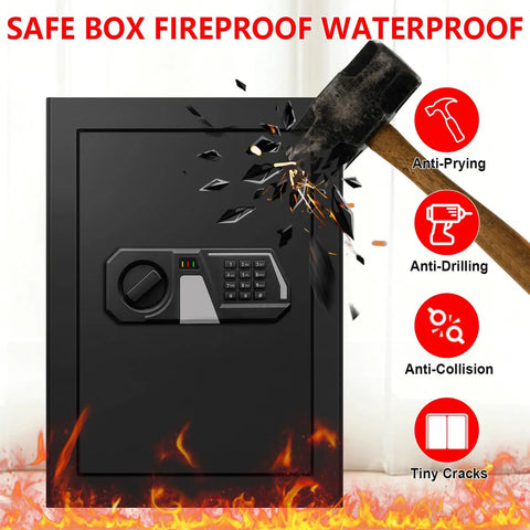 Massive Home Safe Box For Cash And Valuables With Digital Keypad, Fireproof And Waterproof Design, impacted by hammer