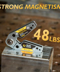 TOOLIOM adjustable welding magnets, 20-200° range, 48 lb pull; two magnets on a steel block.