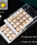 Double Layer Egg Storage Container For Refrigerator With Drawer Style Stackable Egg Holder Clear Plastic Tray Holds 40 Eggs Easy Access