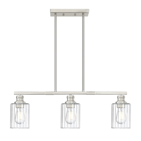 Modern 3 Light Indoor Hanging Kitchen Island Light With Brushed Nickel Finish And 5.3 Inch Clear Glass Shades