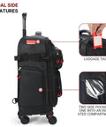 Underseat Roller Backpack with Wheels That Pass Airline Size Rules 18x14x8, side view showing luggage tag and side pockets.