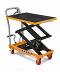 Heavy Duty Hydraulic Lift Table Cart Featuring Integrated Pump And Rust Resistant Steel Build Built Tough, 700 lb capacity, 50.7 inch lift height.