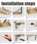 Installation steps showing Rock Solid Stainless Steel Folding Shelf Brackets, Pair Of Heavy Duty Wall Mount Supports With Rust Resistant Finish.