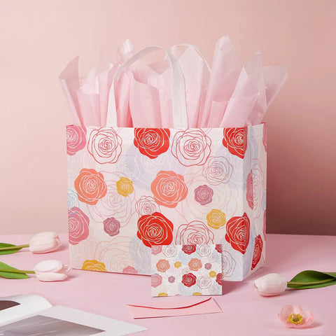 Two Pack 13 Inch Large Mothers Day Gift Bags With Handles, Reusable Nonwoven Floral Gift Bags With Cards, Comes With Tissue Paper