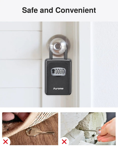 Large Key Lock Box With Resettable Combination Lock Portable Wall Mount Safe For Outdoor Home And Office Door Handle Grab And Go Key Storage Security Box Black attached to door handle