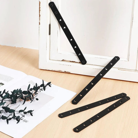 Heavy Duty Stainless Steel Wood Straight Brackets 4 Pack With Easy Installation And Sleek Flat Mending Plates on wood surface
