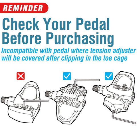 Diagram of clips and warnings for Toe Cage Straps For Peloton Pedals Convert Look Delta To Toe Cage Straps For Indoor Cycling With Sneakers Perfect For Beginners And Casual Riders On Exercise Bikes At Home Or In The Gym