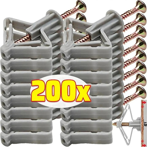 Heavy Duty Drywall Anchors Kit for Gypsum Board and Concrete Walls, expansion screw tubes with hollow wall plugs and screws, 200x