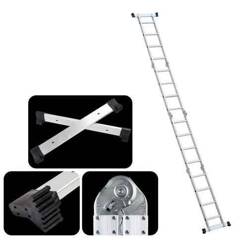 15.5 Feet Aluminum Folding Ladder 7 In 1 Multi Position Workhorse With Secure Click And Lock System Six Joints Converts To Scaffold Leaning Ladder And Stepladder EN131 Standard 330 Lb Capacity For Home And Jobsite, extended ladder with locking joints