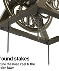 Heavy Duty Garden Hose Reel with Wall and Floor Mount Decorative Hose Holder and Winder with ground stakes visible