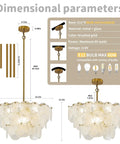 Dimensional diagram of 23 Inch 9 Light Gold Glass Chandelier 3 Tier Round Crystal Pendant Light Height Adjustable.
