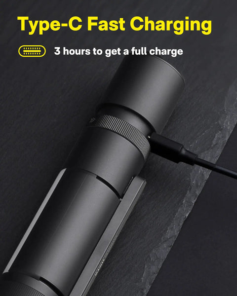 Rechargeable Magnetic LED Flashlight 1000 Lumens with Type-C charging on slate surface