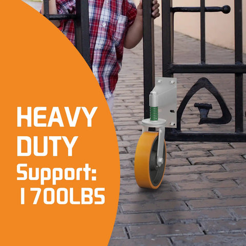 Beefy 8 Inch Gate Wheel Caster For Metal Tube Gates 1700 Lb Capacity 360 Degree Spin Spring Loaded Gate Caster Attached To Gate