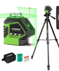 Self Leveling Laser Level With 60 Inch Tripod For Construction And Home Use, Green 360 Degree Horizontal Line And 140 Degree Vertical Line With Two Plumb Dots, Built Tough Workhorse Cross Line Tool For Precise Layout And Quick Alignment, on tripod with case