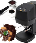 Top Shelf Automatic Espresso Tamper 58 Mm Auto Fill Design With Adjustable 22 To 66 Lbs Tamping Pressure And Easy Depth Adjustments For Dead Simple Perfect Pulls Daily with coffee and grinder setup.