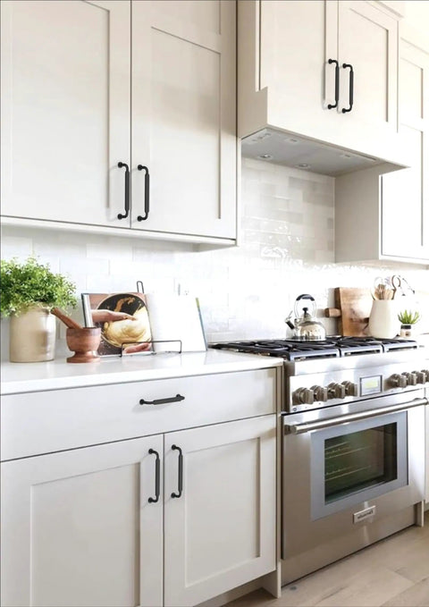 10 Pack Matte Black Cabinet Pulls 5 Inch Center To Center Solid Zinc Alloy Kitchen Drawer Handles in modern kitchen cabinets.