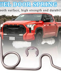 Premium Stainless Steel Fuel Door Spring Fits 2007-2020 Toyota Tundra in front of a red truck with smooth finish.