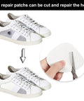 Easy DIY Heel Repair Patches Kit 4 Pairs No Fuss Self Adhesive Inside Patches For Holes, shown repairing white sneakers.