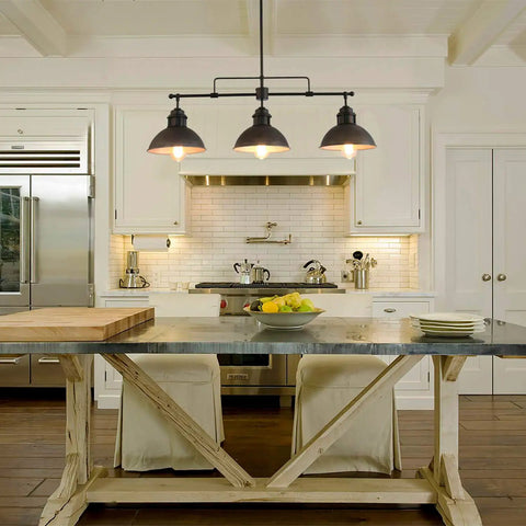Industrial Pendant Light For Kitchen Island And Dining Room Black Chandelier In Brushed Antique Dark Metal Finish Linear Fixture