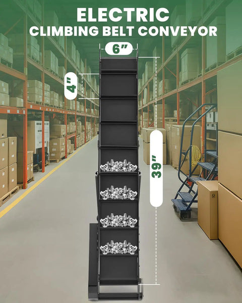 Front view of Climbing Belt Conveyor 39 Inch PVC Belt System With 4 Inch Spaced Baffles And Stepless Speed Control in a factory setting