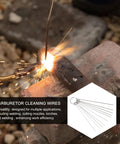 Close-up of Six Piece Stainless Steel Welding Tip Cleaning Needles Set in use for MIG TIG welding on metal surface
