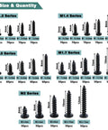 Massive 1430 Piece Black Carbon Steel Miniature Phillips Pan Head Screw Set M1.2 M1.4 M1.5 M1.7 M2 For Electronics Repair chart