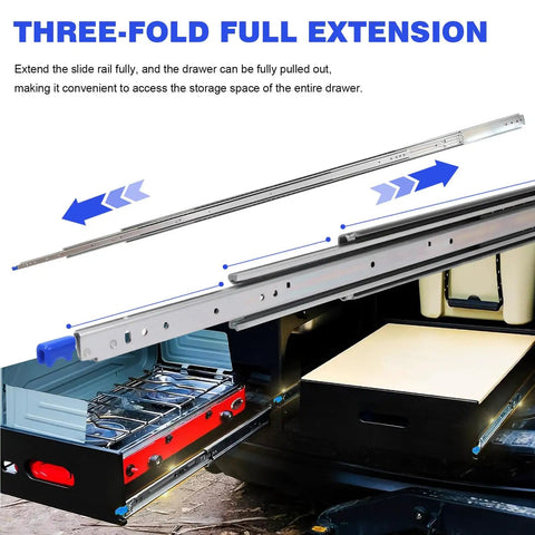 Beefy Heavy Duty Drawer Slides 72 To 80 Inch Full Extension Ball Bearing Rails Locking Design Supports Up To 500 Lbs Load Capacity