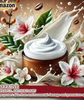 Straight Up Caffeine Powder For Homemade Skincare Creations And DIY Beauty Fixes in a jar with floral backdrop and coffee beans.