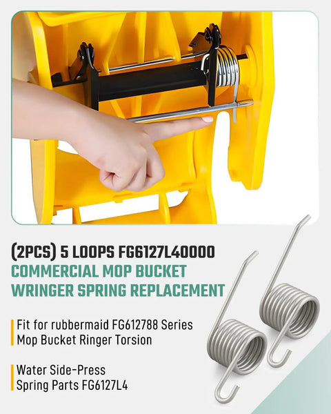 Replacement 5 Loop Mop Bucket Wringer Spring Fit For FG612788 Series Mop Buckets shown installed on yellow mop wringer