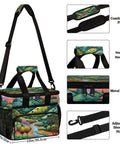 Forest Landscape Insulated Picnic Backpack with large storage, removable shoulder strap, sturdy handle, and metal zipper.