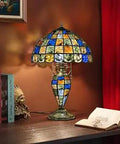 Dope Vintage Tiffany Style Table Lamp With Stained Glass Shade And Night Light, 24 Inch Large Desk Lamp In Classic Checkered Crystal Design