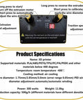 Desktop 3D Printer Filament Extruder And Recycler Machine With Auto Coil Winder control panel displaying specifications and adjustments.