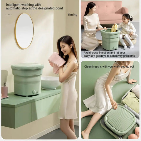No Sweat Compact Portable Washer For Baby Clothes And Delicates With Gutsy Motor Ozone Sterilization displayed in modern bathroom setting