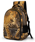 Wild Leopard Print Backpack For Everyone, large capacity daypack, durable polyester with smooth zipper, front view, unisex style.
