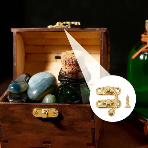 Open wooden box with jewelry, featuring Retro Style Mini Hinges For Small Wooden Boxes And Jewelry Boxes With Latch, gold tone hardware.