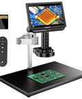 4K Autofocus Digital Microscope With 10.1 Inch HDMI Display Spin Flex Arm 52MP Coin And Electronics Repair Soldering Microscope Ring Light AI TOF Imaging Auto Focus 16GB Storage Pro Grade, on PCB bench