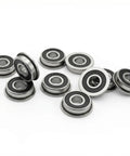 Flanged Miniature Bearing F695RS 5x13x4mm Deep Groove Ball Bearing Pre Greased And Dust Shielded Low Noise For VORON Mobius 2 And 3 3D Printer Sealed Bearing Set 10 Pack, several black sealed bearings on white background