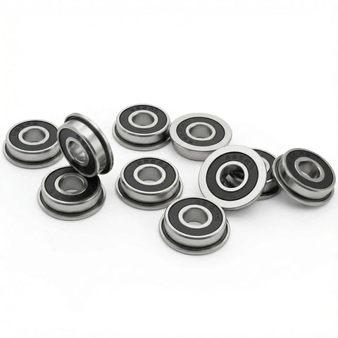 Flanged Miniature Bearing F695RS 5x13x4mm Deep Groove Ball Bearing Pre Greased And Dust Shielded Low Noise For VORON Mobius 2 And 3 3D Printer Sealed Bearing Set 10 Pack, several black sealed bearings on white background
