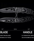 Pocket Folding Knife With 3D Embossed Skull Pattern, 3.6 Inch Razor Sharp 440 Stainless Steel Blade, shown open on black background