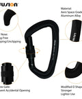 Military Tactical Aluminum Straight Gate D Carabiner With Key Nose For Quick Clip, matte black finish, aerospace-grade aluminum