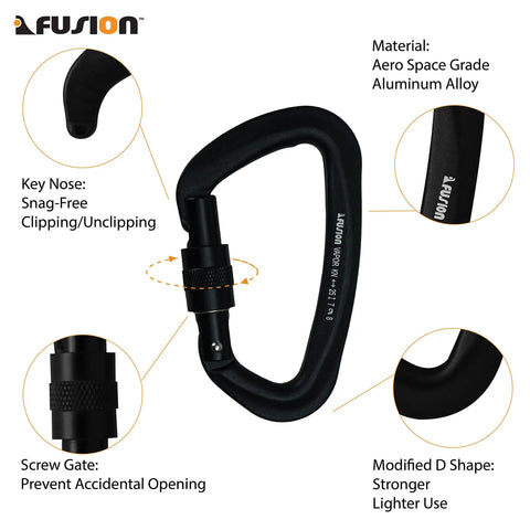 Military Tactical Aluminum Straight Gate D Carabiner With Key Nose For Quick Clip, matte black finish, aerospace-grade aluminum