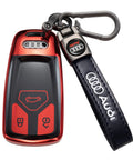 Genuine Leather Keychain Set For Audi Models A3 RS3 A4 A5 A6 A7 RS7 A8 Q3 Q5 Q7 R8 with zinc alloy and sleek finish