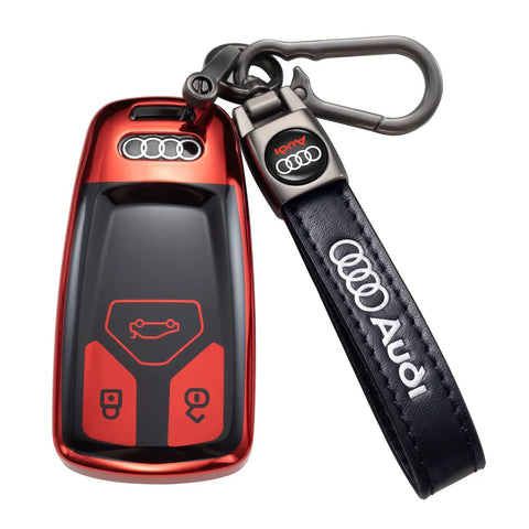 Genuine Leather Keychain Set For Audi Models A3 RS3 A4 A5 A6 A7 RS7 A8 Q3 Q5 Q7 R8 with zinc alloy and sleek finish