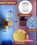 Gold Crystal LED Wall Sconce With Dimmable 3000K To 6000K Color Temperature, showcasing metal body and rippled crystal design.