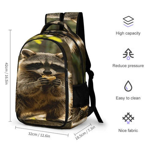 Rock Snack Raccoon Print Backpack Unisex Large Capacity Daypack Made Of Durable Polyester With Breathable Fabric And Smooth Zipper