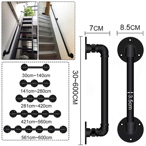 Vintage Bronze Metal Handrail Kit Indoor Outdoor Deck Railing System detail showing mounting options and measurements.