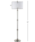 60 Inch Polished Nickel And Clear Glass Floor Lamp With White Linen Round Shade, Transitional Iron Standing Light For Your Living Room, Foot Switch, LED Bulb Included