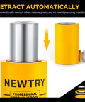 Two-piece NEWTRY 10-ton hydraulic jack and CP-180 hand pump; yellow body with silver piston rod