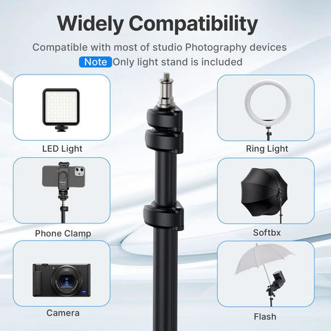 Extendable 6.23ft Aluminum Light Stand For Photography compatibility with studio devices like LED light and ring light.
